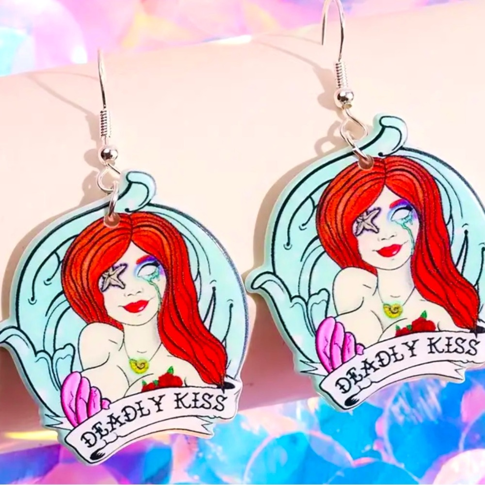 Halloween Gothic Haunted Mermaid Acrylic Earrings Deadly Kiss